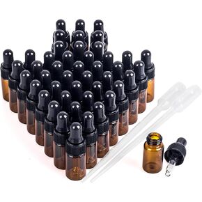 Sample Dropper Bottles, Mini Dropper Bottles with 2 Pcs Plastic Droppers for Traveling Essential Oils DIY Cosmetic Liquid Sample Perfume (Amber, 1ML) in Kuwait