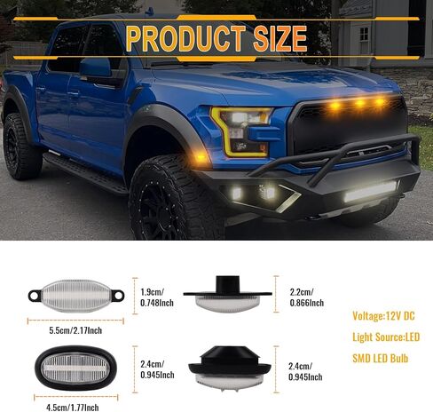 7 قطع من مصابيح الشبكة الأمامية LED ومجموعة كومبو لعلامات الانعطاف الجانبية LED متوافقة مع F150 / F150 Rap-tor 2016-2020 كهرمان أمامي/خلفي أحمر إشارة الانعطاف استبدال مصباح واضح لين in Kuwait