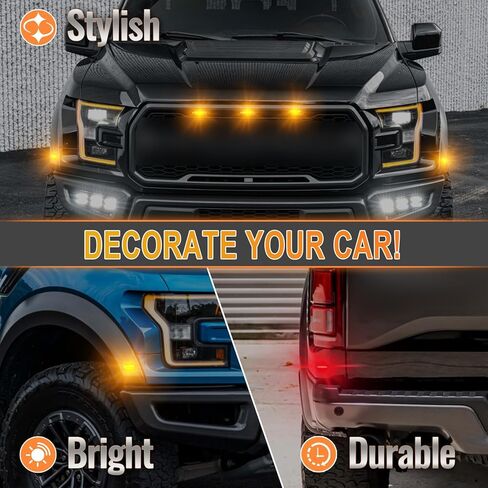 7 قطع من مصابيح الشبكة الأمامية LED ومجموعة كومبو لعلامات الانعطاف الجانبية LED متوافقة مع F150 / F150 Rap-tor 2016-2020 كهرمان أمامي/خلفي أحمر إشارة الانعطاف استبدال مصباح واضح لين in Kuwait