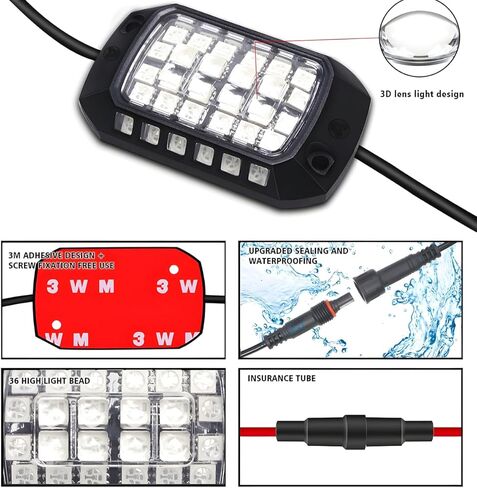 Car RGB Rock Lights, 8 Pods 36 LEDs High Brights Multicolor Underglow Neon Lighting Kit with APP Control, Automotive Exterior Wheel Well Glow Kit, Universal for SUV RV Truck in Kuwait