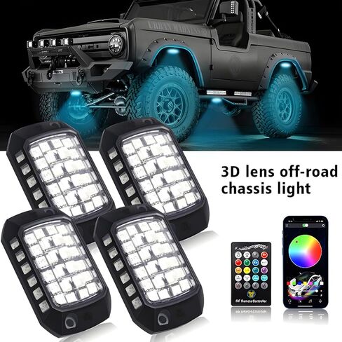 Car RGB Rock Lights, 8 Pods 36 LEDs High Brights Multicolor Underglow Neon Lighting Kit with APP Control, Automotive Exterior Wheel Well Glow Kit, Universal for SUV RV Truck in Kuwait