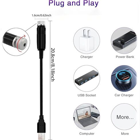 1PC Star Projector Night Light Adjustable LED Interior Car Light Plug and Play for Car Roof, Bedroom Ambience, Home Decor, Blue, Violet in Saudi Arabia