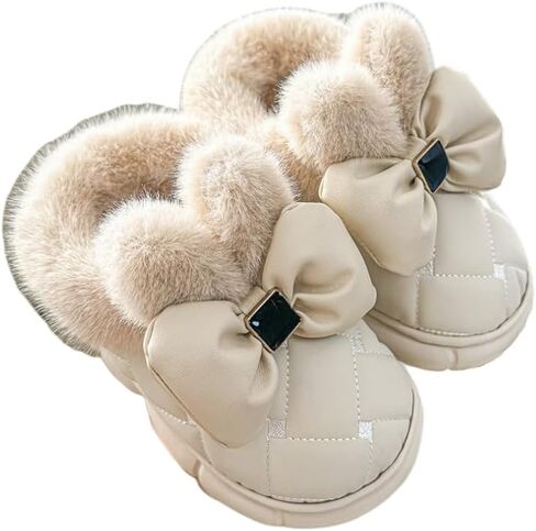 شبشب نسائي بتصميم فيونكة لطيف ومبطن بالقطيفة، حذاء شتوي دافئ مضاد للانزلاق ومقاوم للماء ونعل سميك، شبشب كاجوال مريح بفيونكة من الفرو in Kuwait