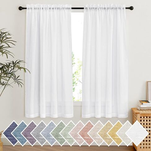 NICETOWN White Linen Sheer Curtains 63 inch Length 2 Panels, Light Filtering Curtain Drapes for Living Room, 52" W x 63" L, 2 Panels in Saudi Arabia