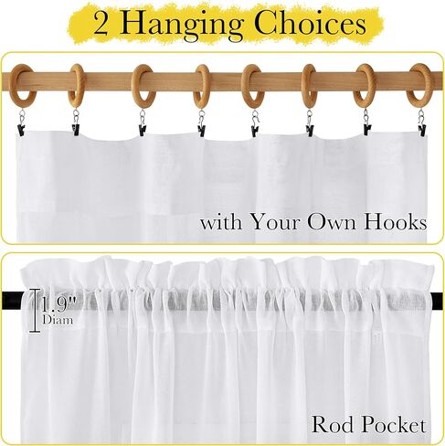 NICETOWN White Linen Sheer Curtains 63 inch Length 2 Panels, Light Filtering Curtain Drapes for Living Room, 52" W x 63" L, 2 Panels in Saudi Arabia