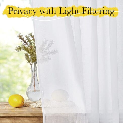 NICETOWN White Linen Sheer Curtains 63 inch Length 2 Panels, Light Filtering Curtain Drapes for Living Room, 52" W x 63" L, 2 Panels in Saudi Arabia