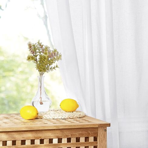 NICETOWN White Linen Sheer Curtains 63 inch Length 2 Panels, Light Filtering Curtain Drapes for Living Room, 52" W x 63" L, 2 Panels in Saudi Arabia