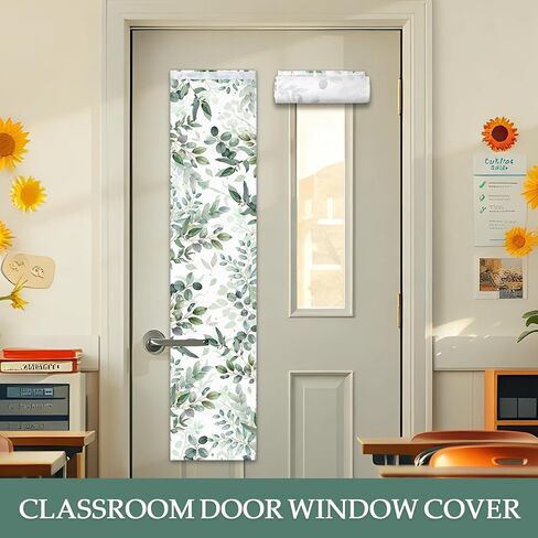 2 Pcs Eucalyptus Classroom Curtains for Door Window Decor, Classroom Blackout Door Window Cover Lockdown for Office Kindergarten Primary School Teachers 8.7 x 40Inches in Saudi Arabia