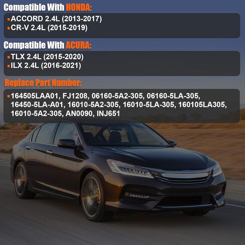 2013-2021 Fuel Injector Compatible for Honda Accord 2013-2017 CR-V 2015-2019, for Acura TLX 2015-2020 ILX 2016-2021, 2.4L, Replace 164505LAA01 16010-5LA-305 16450-5LA-A01 in Kuwait