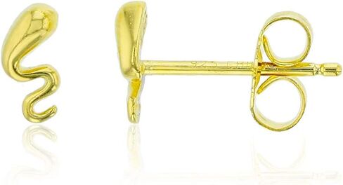 Solid 925 Sterling Silver Polished Snake Stud Earrings for Women | 7mm Gold Plated Hypoallergenic Studs in Saudi Arabia