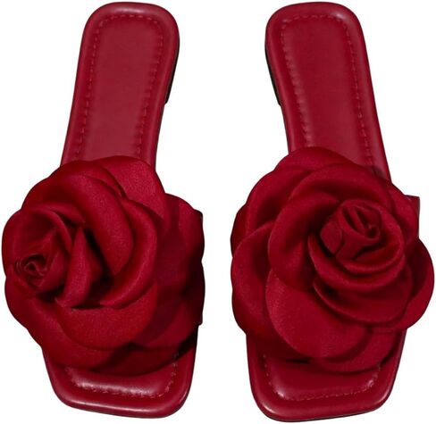 Gorglitter Women 3D Floral Floral Sandals Square Square Open One Band Band Pu Slide Slide Slide in Kuwait