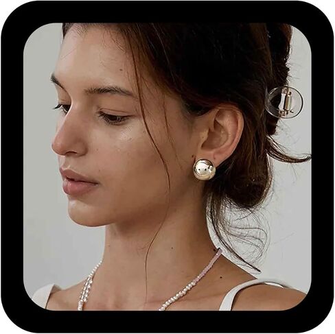 مصقول نصف الكرة قرط الاذن المرصع مكتنزة الذهب الكرة على شكل القرط كبير قبة زر أقراط معدنية كرات مستديرة أقراط مجوهرات للنساء in Kuwait