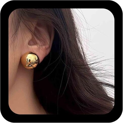 Polished Half Ball Stud Earring Chunky Gold Ball Shaped Earring Large Dome Button Earrings Metal Round Balls Earrings Jewelry for Women in Saudi Arabia