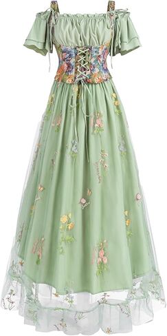 NSPSTT فستان عصر النهضة للنساء زي الجنية الفيكتوري فساتين زهرية متدفقة مشد القرون الوسطى الزي 2 قطعة in Kuwait