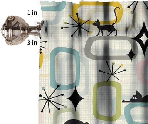 Mid Century Black Cat Window Valance Curtains Atomic Starburst Abstract Geometric 1950s 60s Style Pattern Short Curtain for Kitchen Living Room Bathroom Windows W54xL18in in Kuwait