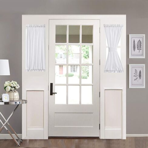 Home Brilliant Sidelight لوحة الباب مخططة شبه شفافة بيضاء معالجات النوافذ ستائر باب فرنسية للخصوصية (لوحتان، 30 بوصة عرض × 40 بوصة طول) in Kuwait