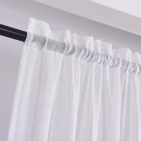 Home Brilliant Sidelight لوحة الباب مخططة شبه شفافة بيضاء معالجات النوافذ ستائر باب فرنسية للخصوصية (لوحتان، 30 بوصة عرض × 40 بوصة طول) in Kuwait