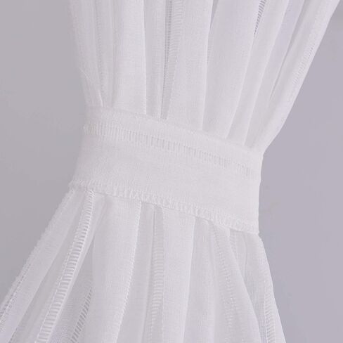 Home Brilliant Sidelight لوحة الباب مخططة شبه شفافة بيضاء معالجات النوافذ ستائر باب فرنسية للخصوصية (لوحتان، 30 بوصة عرض × 40 بوصة طول) in Kuwait