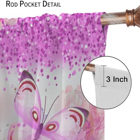 ستائر فراشة وردية للفتيات، ألوان مائية طبيعة خيالية غابة نباتية جميلة ورقة زهرة فراشة ستائر نافذة مطبوعة للأطفال غرفة نوم غرفة المعيشة 42 × 45 بوصة (بدون تعتيم) in Kuwait