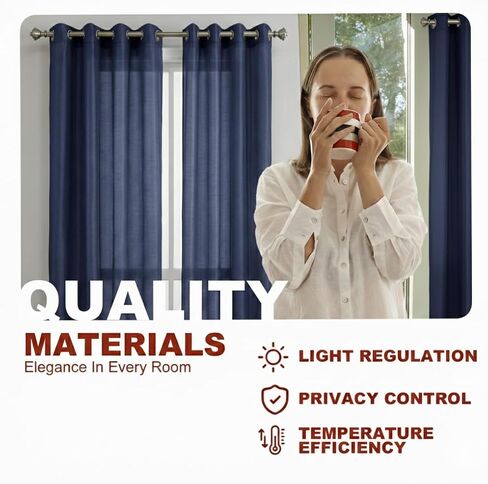 ستائر YHSF شفافة بحلقات معدنية، بطول 63 بوصة، مجموعة من لوحتين، مقاس 54 بوصة عرض × 63 بوصة طول، أزرق داكن in Kuwait