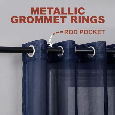 ستائر YHSF شفافة بحلقات معدنية، بطول 63 بوصة، مجموعة من لوحتين، مقاس 54 بوصة عرض × 63 بوصة طول، أزرق داكن in Kuwait