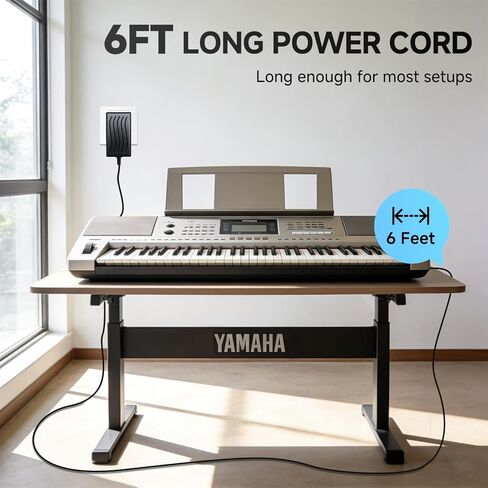 12V 2A Power Supply Adapter for Yamaha PSR YPG YPT DGX DD EZ P Digital Piano and Portable Keyboard Series, 24W AC Adapter Replacement for More 12V Devices (UL Listed, 6ft Long Cord) in Kuwait