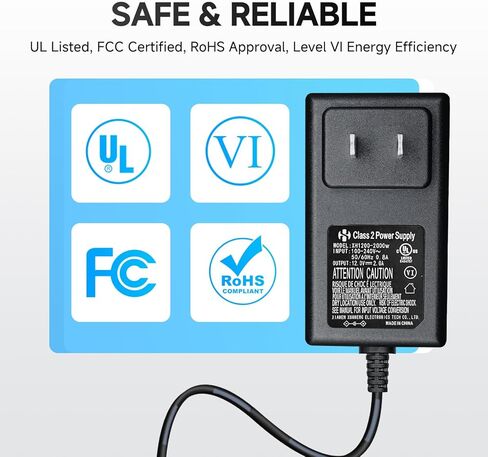 12V 2A Power Supply Adapter for Yamaha PSR YPG YPT DGX DD EZ P Digital Piano and Portable Keyboard Series, 24W AC Adapter Replacement for More 12V Devices (UL Listed, 6ft Long Cord) in Kuwait