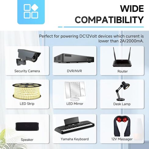 12V 2A Power Supply Adapter for Yamaha PSR YPG YPT DGX DD EZ P Digital Piano and Portable Keyboard Series, 24W AC Adapter Replacement for More 12V Devices (UL Listed, 6ft Long Cord) in Kuwait