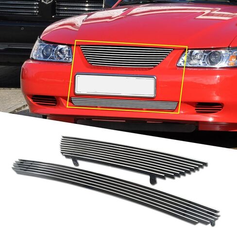 مجموعة إدراج الشبكة الأمامية المتوافقة مع موستانج 1999-2004 (ليس للكوبرا) مجموعة الشبكة الرئيسية العلوية + السفلية (الكروم) in Kuwait