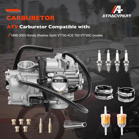 16100-MBA-980 Carburetor Dual Set Compatible with 1998-2003 Honda Shadow Spirit VT750 VT750C2 ACE 750,OEM Replacement for 16100MBA980(Includes Intake Manifold,Oil Filter,Jets,Spark Plug Accessories) in Saudi Arabia