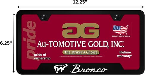 Au-TOMOTIVE GOLD, INC. شعار مطبوع بالأشعة فوق البنفسجية مرخص رسميًا على إطار لوحة ترخيص من البولي كربونات الأسود لبرونكو in Saudi Arabia