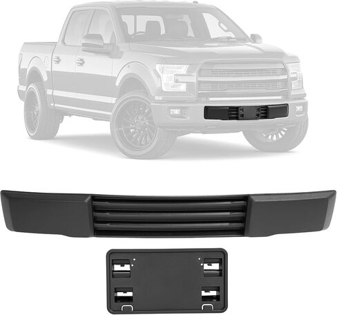 Front Bumper Cover & License Plate Bracket Compatible with 2015-2017 Ford F150 W/O Engine Block Heater Option&Grille Shudders Replace for FL3Z17E810AA FL3Z17A385A FO1044108 FO1068165 FO1044109 in Kuwait