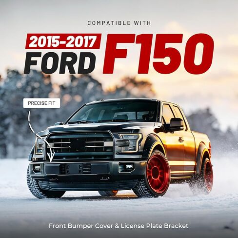 Front Bumper Cover & License Plate Bracket Compatible with 2015-2017 Ford F150 W/O Engine Block Heater Option&Grille Shudders Replace for FL3Z17E810AA FL3Z17A385A FO1044108 FO1068165 FO1044109 in Kuwait