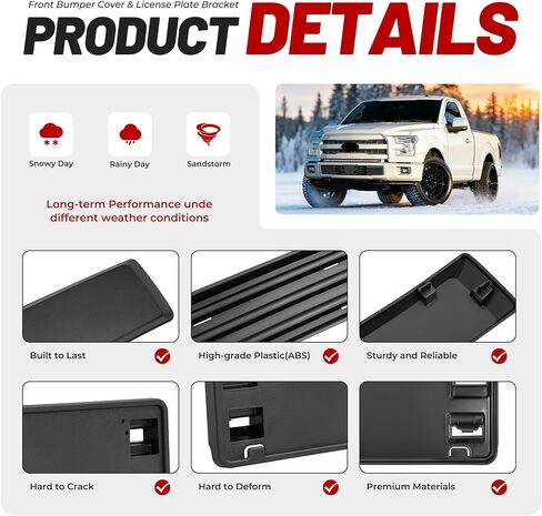 Front Bumper Cover & License Plate Bracket Compatible with 2015-2017 Ford F150 W/O Engine Block Heater Option&Grille Shudders Replace for FL3Z17E810AA FL3Z17A385A FO1044108 FO1068165 FO1044109 in Kuwait