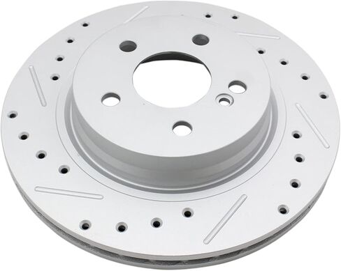 TRQ Rear Brake Pad & Rotor Kit Ceramic Premium G-Coated Slotted X Drilled Compatible with 2012-2014 Mercedes-Benz C250 2013-2014 C300 2008-2015 C350 2010-2012 E350 2010-2013 E550 in Saudi Arabia