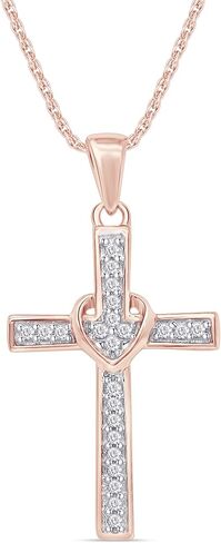 قلادة من Jewel Zone US من الألماس الطبيعي الأبيض الأمريكي على شكل قلب متقاطع من الذهب عيار 14 قيراط فوق الفضة الإسترليني (0.1 قيراط) in Saudi Arabia