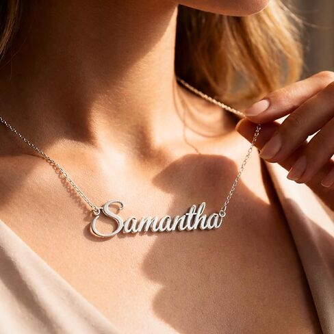 Custom Name Necklace | 925 Sterling Silver Name Necklace for Women | Name Plate Necklaces | Custom gifts in Saudi Arabia