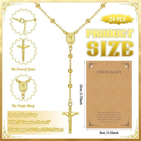 Kenning 24 Pcs Easter Rosary Favors Virgin Mary Necklaces Gold Rosary Cross Necklace for Women and Men with 24 Inspirational Cards Baptism Religious Jewelry for Christening Wedding in Saudi Arabia
