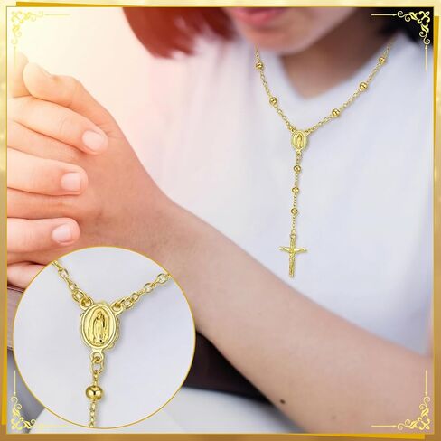 Kenning 24 Pcs Easter Rosary Favors Virgin Mary Necklaces Gold Rosary Cross Necklace for Women and Men with 24 Inspirational Cards Baptism Religious Jewelry for Christening Wedding in Saudi Arabia