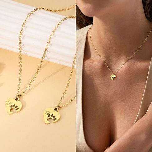 Dog Mom Gifts for Women Paw Print Neckalce for Women with Initial Dainty 14k Gold Plated Dog Initial Heart Necklace Mothers Day Birthday Gift for Pet Lovers in Saudi Arabia
