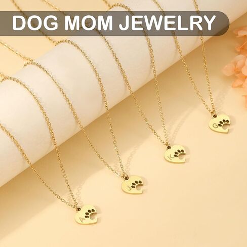 Dog Mom Gifts for Women Paw Print Neckalce for Women with Initial Dainty 14k Gold Plated Dog Initial Heart Necklace Mothers Day Birthday Gift for Pet Lovers in Saudi Arabia