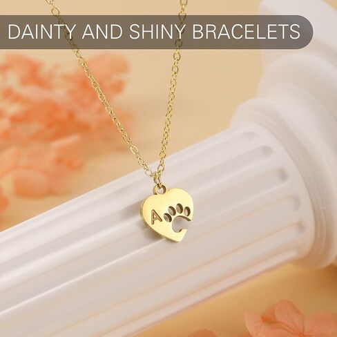 Dog Mom Gifts for Women Paw Print Neckalce for Women with Initial Dainty 14k Gold Plated Dog Initial Heart Necklace Mothers Day Birthday Gift for Pet Lovers in Saudi Arabia