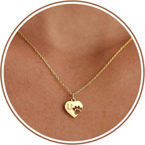 Dog Mom Gifts for Women Paw Print Neckalce for Women with Initial Dainty 14k Gold Plated Dog Initial Heart Necklace Mothers Day Birthday Gift for Pet Lovers in Saudi Arabia