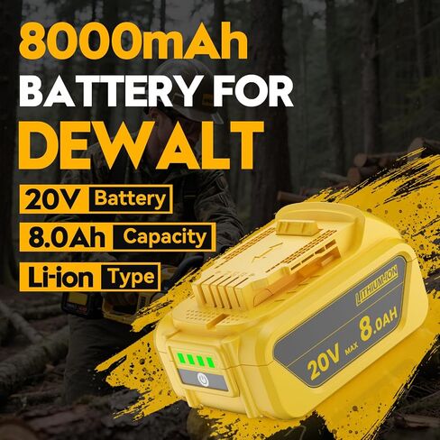 2-Pack 8000mAh Replacement for Dewalt 20V Max Battery Replace for Dewalt Battery 20V DCB200 DCB201 DCB206 DCB207 Compatible with DeWalt 20V Cordless Power Tools DCD/DCF/DCG/DCS Series in Kuwait