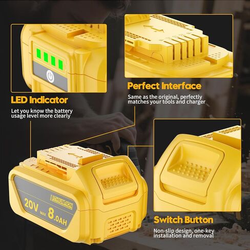 2-Pack 8000mAh Replacement for Dewalt 20V Max Battery Replace for Dewalt Battery 20V DCB200 DCB201 DCB206 DCB207 Compatible with DeWalt 20V Cordless Power Tools DCD/DCF/DCG/DCS Series in Kuwait
