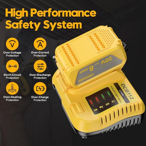 2-Pack 8000mAh Replacement for Dewalt 20V Max Battery Replace for Dewalt Battery 20V DCB200 DCB201 DCB206 DCB207 Compatible with DeWalt 20V Cordless Power Tools DCD/DCF/DCG/DCS Series in Kuwait