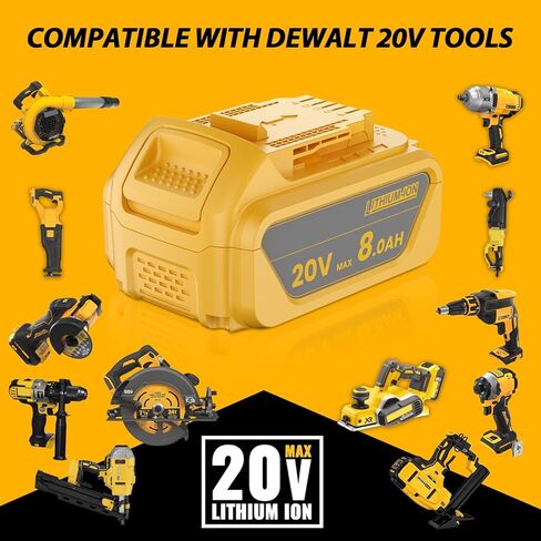 2-Pack 8000mAh Replacement for Dewalt 20V Max Battery Replace for Dewalt Battery 20V DCB200 DCB201 DCB206 DCB207 Compatible with DeWalt 20V Cordless Power Tools DCD/DCF/DCG/DCS Series in Kuwait