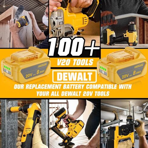 2-Pack 8000mAh Replacement for Dewalt 20V Max Battery Replace for Dewalt Battery 20V DCB200 DCB201 DCB206 DCB207 Compatible with DeWalt 20V Cordless Power Tools DCD/DCF/DCG/DCS Series in Kuwait