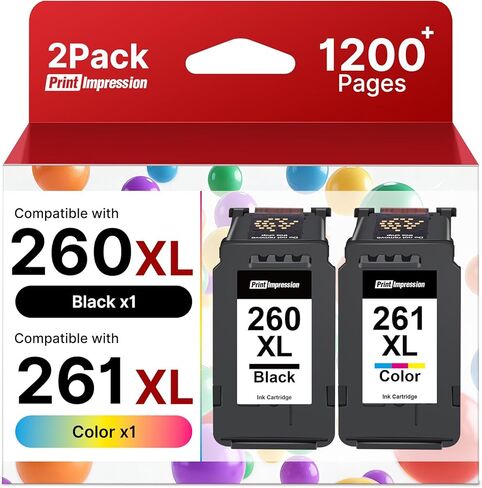 خراطيش حبر 260XL 261XL (عبوتان) بديلة لخراطيش الحبر 260 و261 PG-260XL CL-261XL تستخدم مع حبر الطابعة TR7020a TR7020 TR7022a TR7022 TS6420a TS6420 TS6400 TS5320 (أسود، ملون) in Kuwait