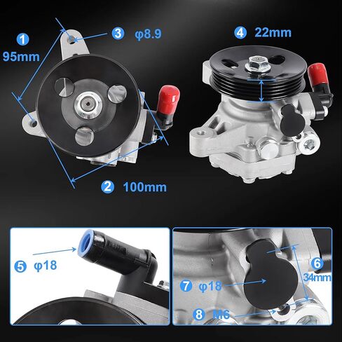 مضخة توجيه كهربائية مع بكرة - تناسب 2001-2005 Honda Civic 1.7L L4، 2001-2005 Acura EL 1.7L L4 - يستبدل 215267، 56110-PLA-013، 56110-PLA-023 - مضخة مساعدة الطاقة (21-5267) in Saudi Arabia
